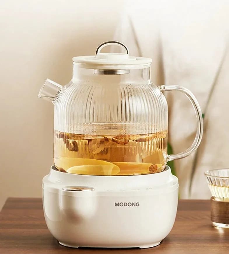 Elektrischer Glas-Gesundheitskocher mit Temperaturregelung und Teedämpfer