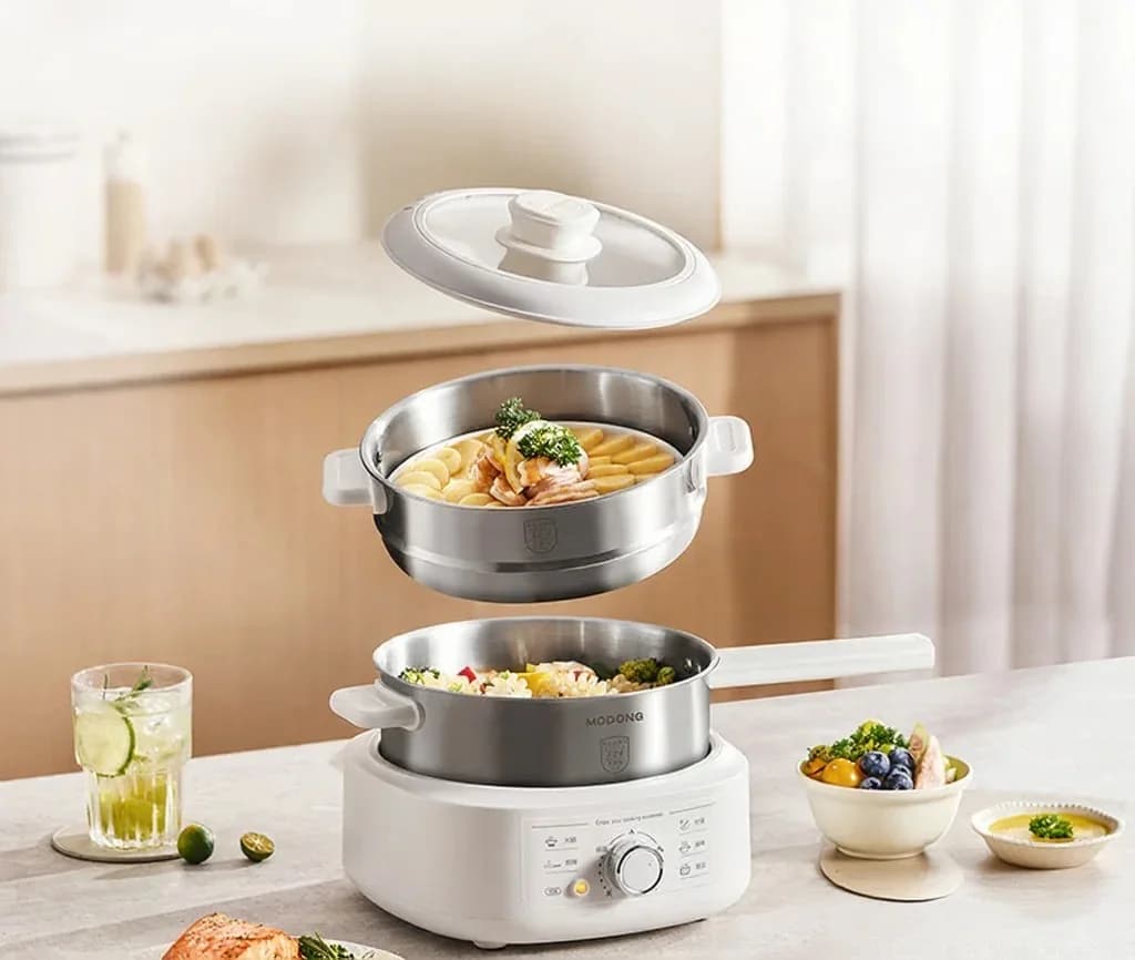 Elektrischer Hot Pot aus Edelstahl mit Dampfeinsatz, 3L, 220V