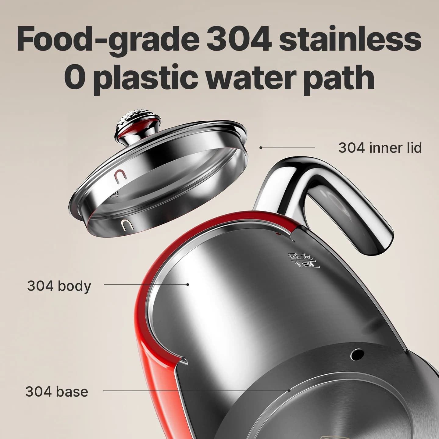 Edelstahl-Wasserkocher mit Temperaturanzeige 1.8L