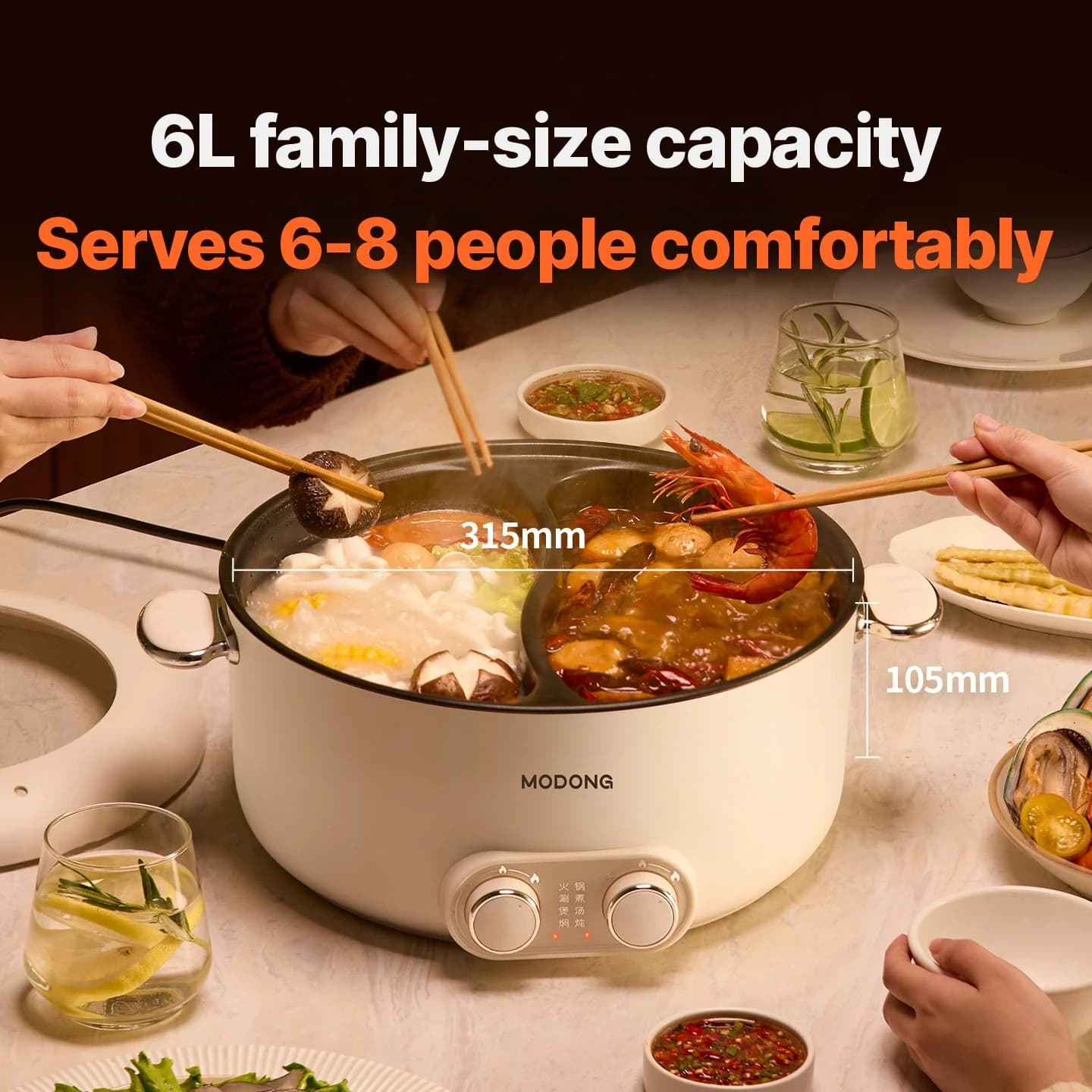 6L Elektrischer Hot Pot mit zwei Zonen und unabhängiger Temperaturregelung