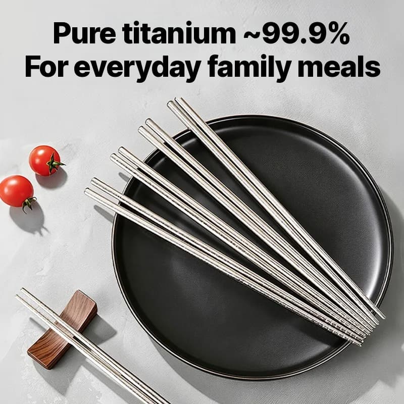 Reines Titan-Essstäbchen-Set, 5 Paare, 23cm, spiegelpoliert