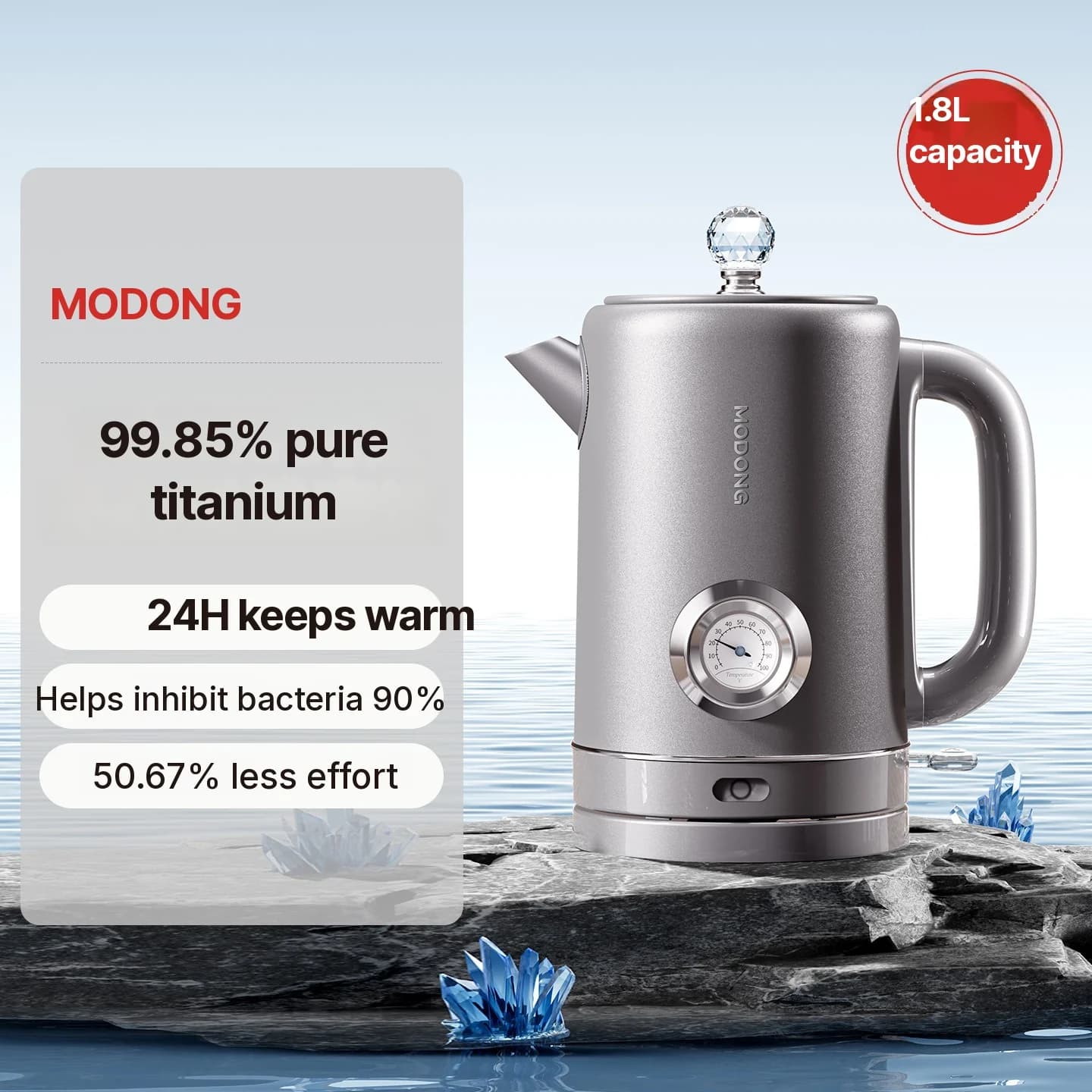 Reiner Titan-Wasserkocher mit Temperaturanzeige 1.8L