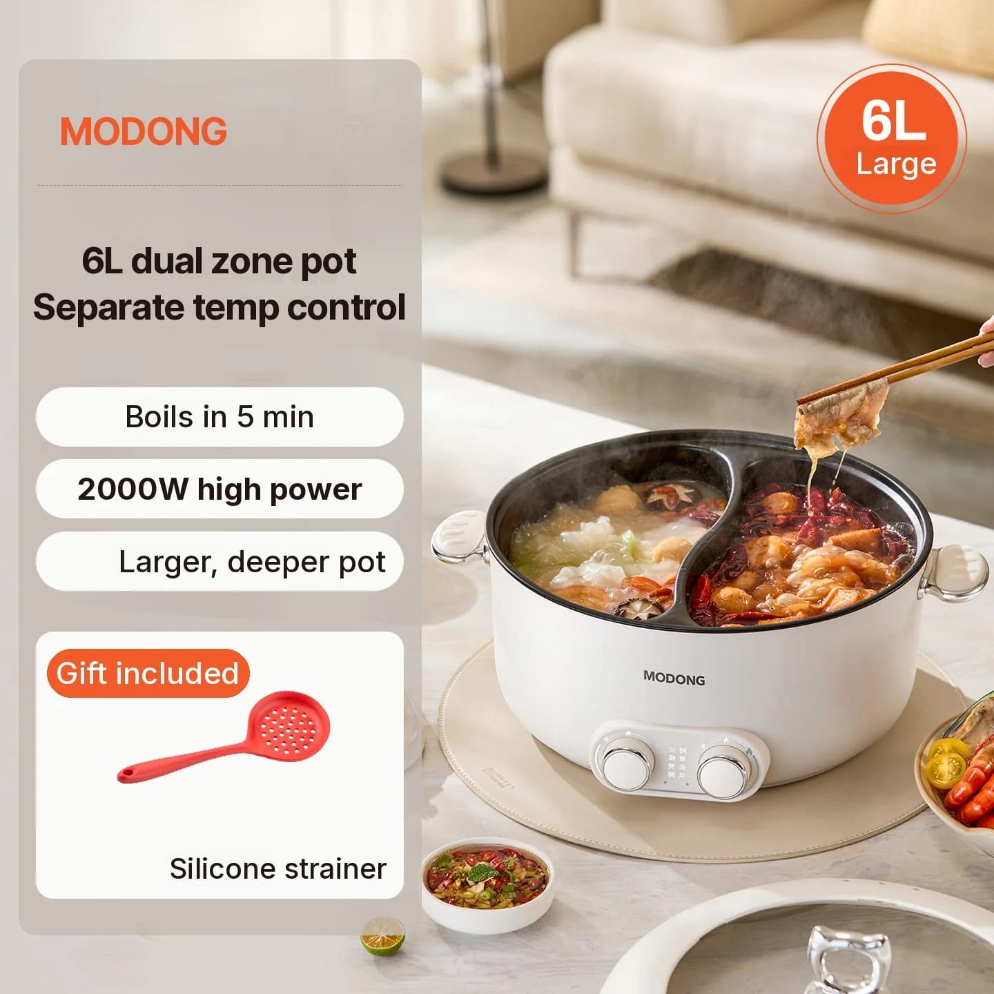 6L Elektrischer Hot Pot mit zwei Zonen und unabhängiger Temperaturregelung