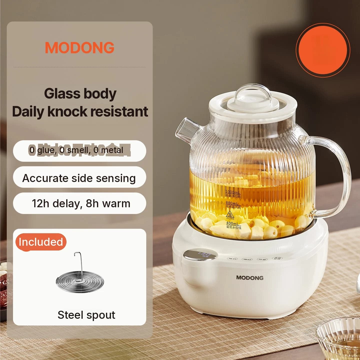 Glas-Elektro-Teekessel mit Temperaturregelung, 1L