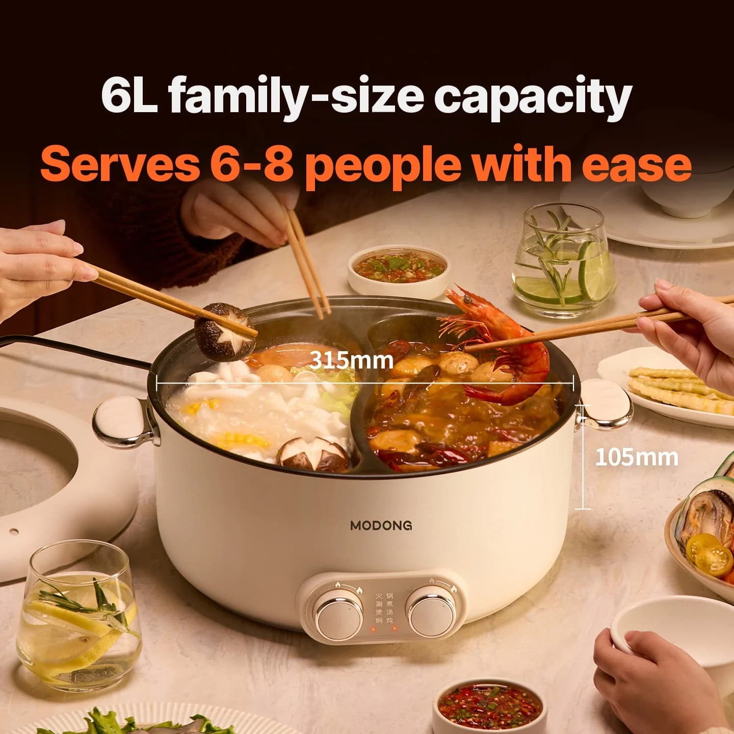 6L Dual-Zone elektrischer Hot Pot mit unabhängiger Temperaturregelung