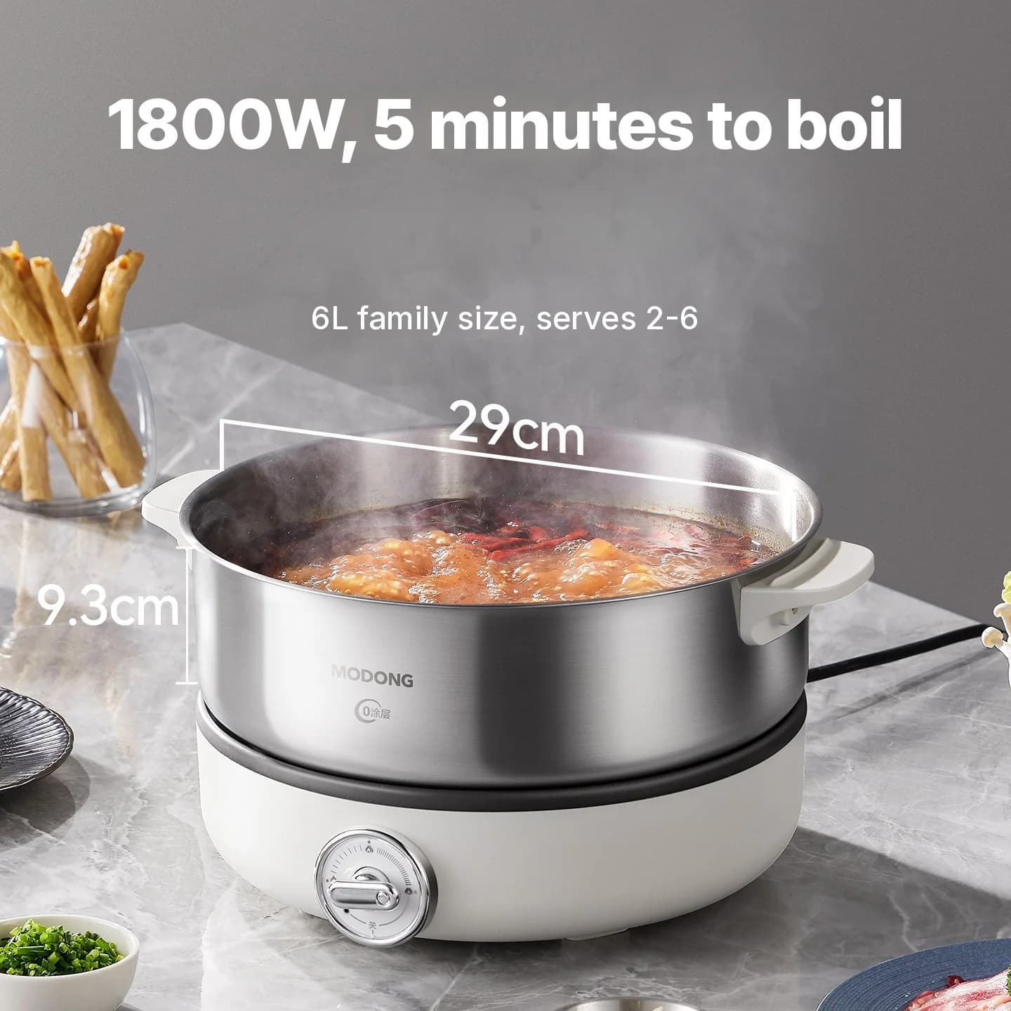 Geteilter elektrischer Hot Pot mit Edelstahl-Topfeinsatz 1500W