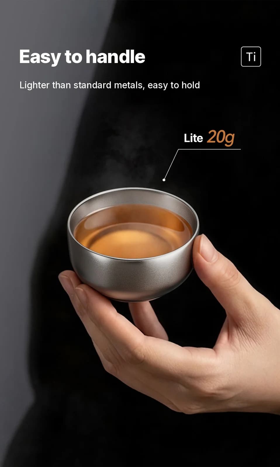 Gongfu-Teeschalen-Set aus reinem Titan, 55 ml, handgefertigt, matte Oberfläche