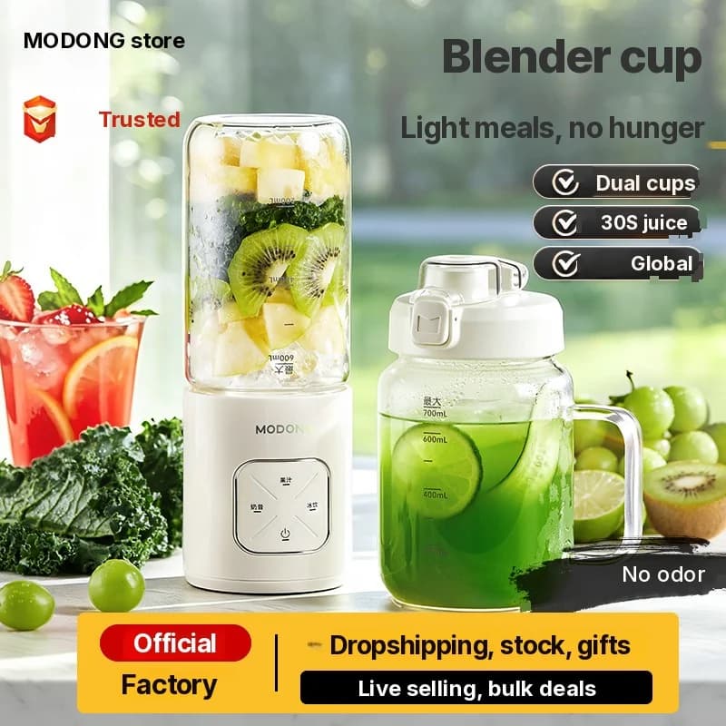 Tragbarer kabelloser Mixerbecher mit zwei Bechern und Eiszerkleinerung