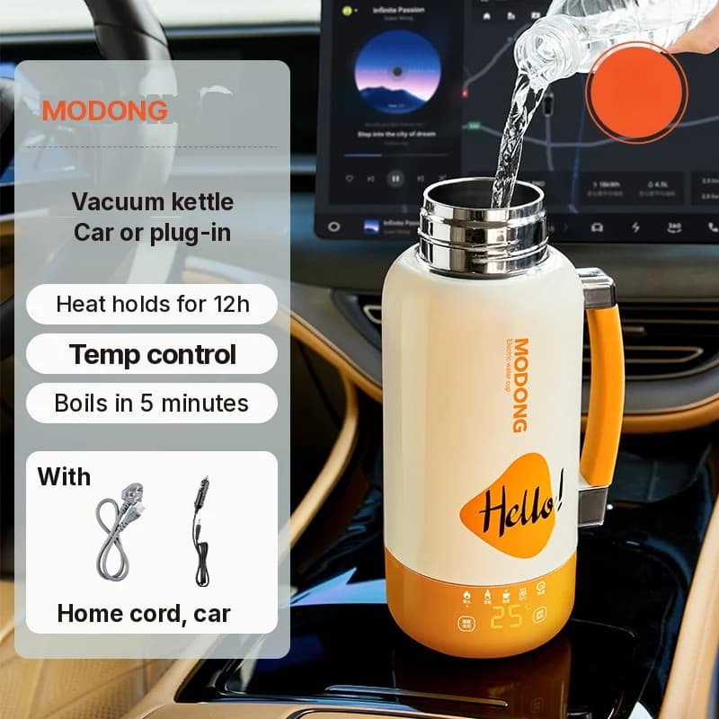 Tragbarer elektrischer Heizbecher für Auto und Steckdose, 1 L, 316 Edelstahl