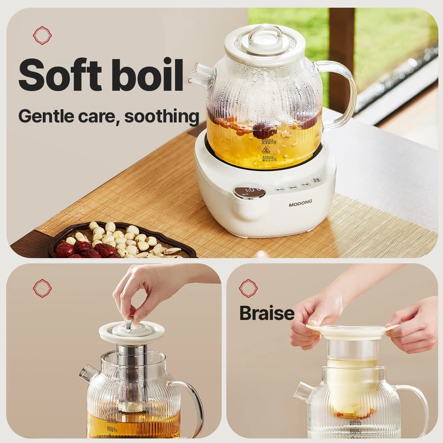 Glas-Elektro-Teekessel mit Temperaturregelung, 1L