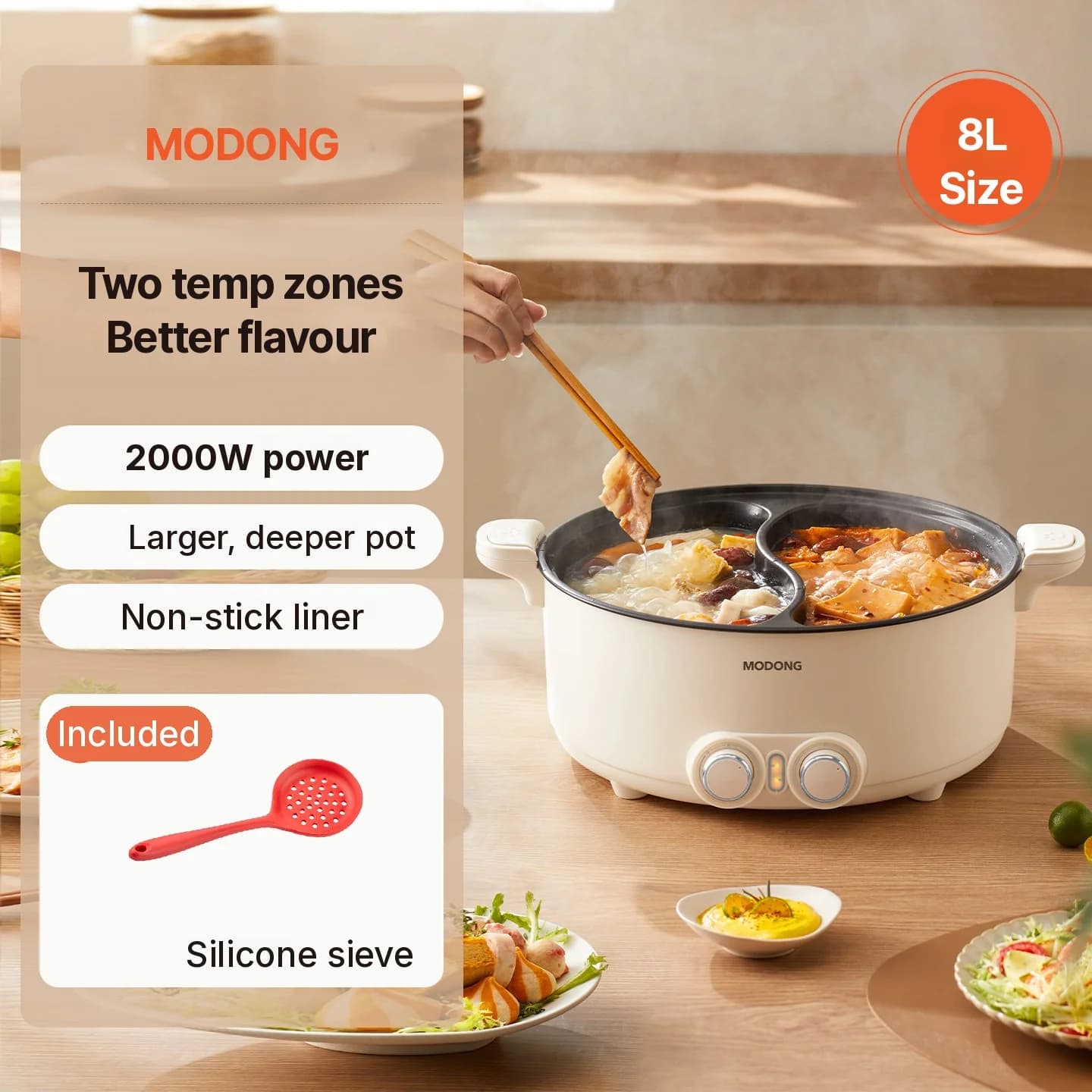 8L elektrischer Hot Pot beidseitig für Zuhause und Wohnheim