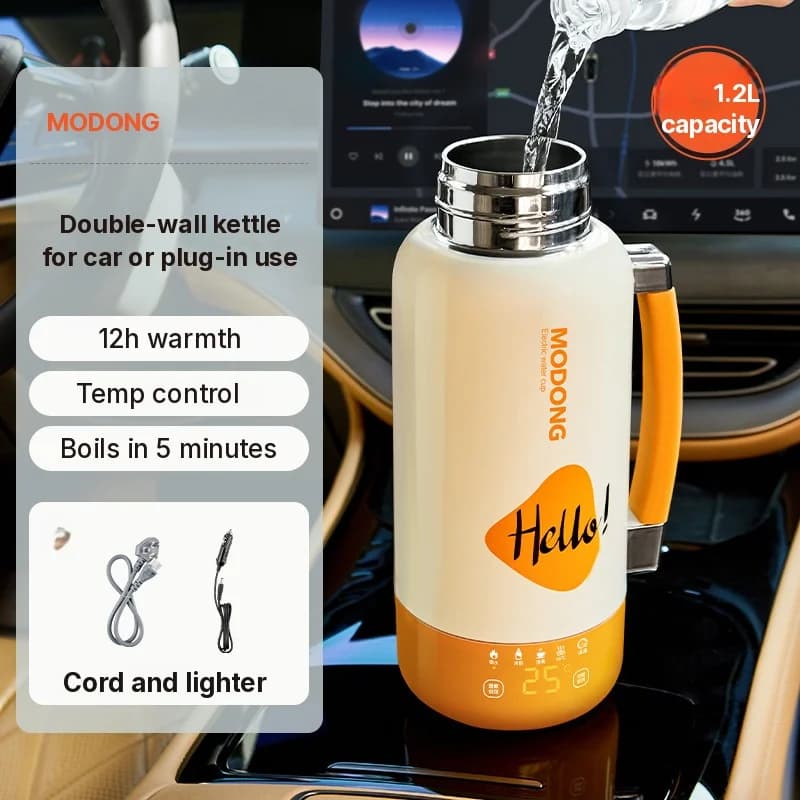 Tragbarer elektrischer Heizbecher für Auto und Steckdose, 1 L, 316 Edelstahl