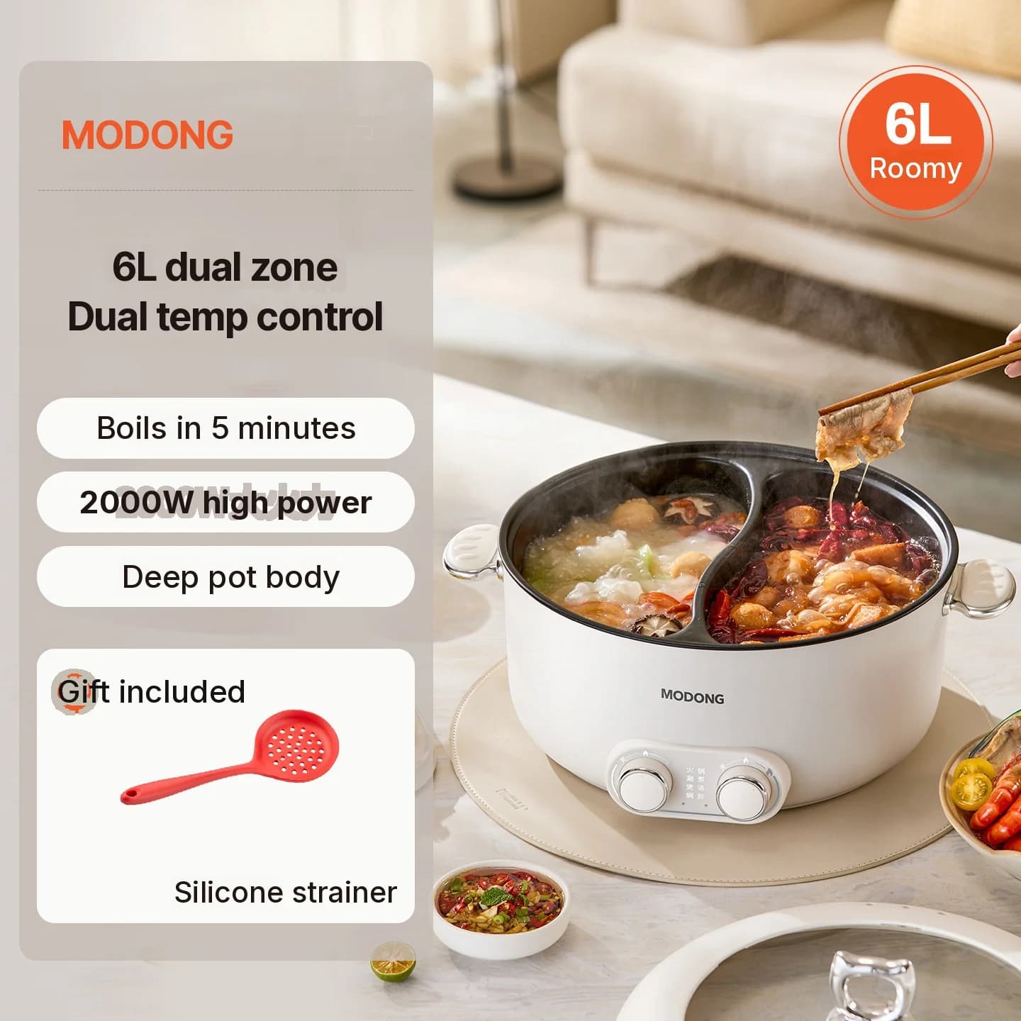 6L Dual-Zone elektrischer Hot Pot mit unabhängiger Temperaturregelung
