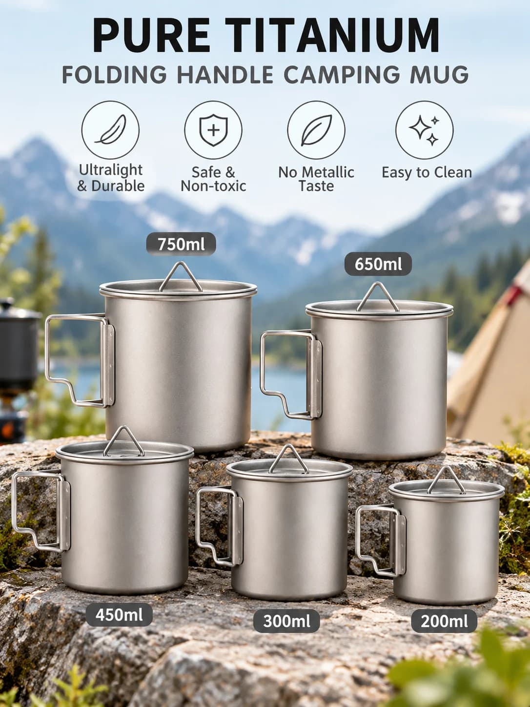 Faltbarer Campingbecher aus reinem Titan