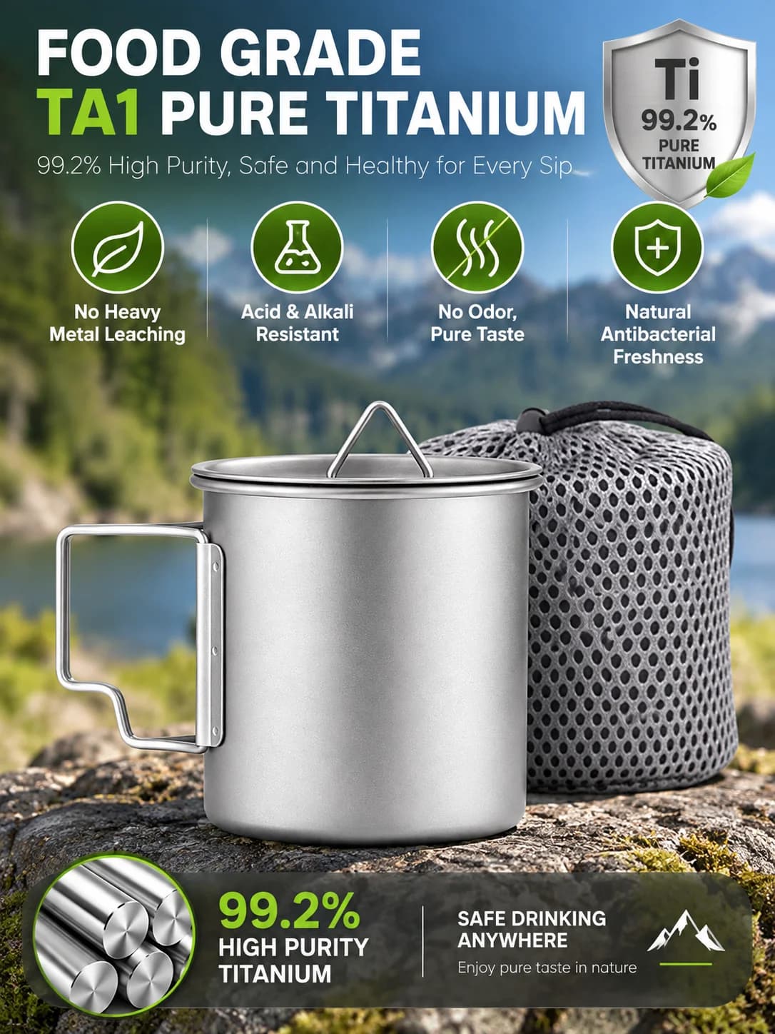 Faltbarer Campingbecher aus reinem Titan