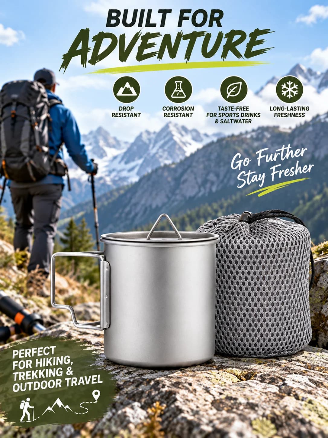 Faltbarer Campingbecher aus reinem Titan